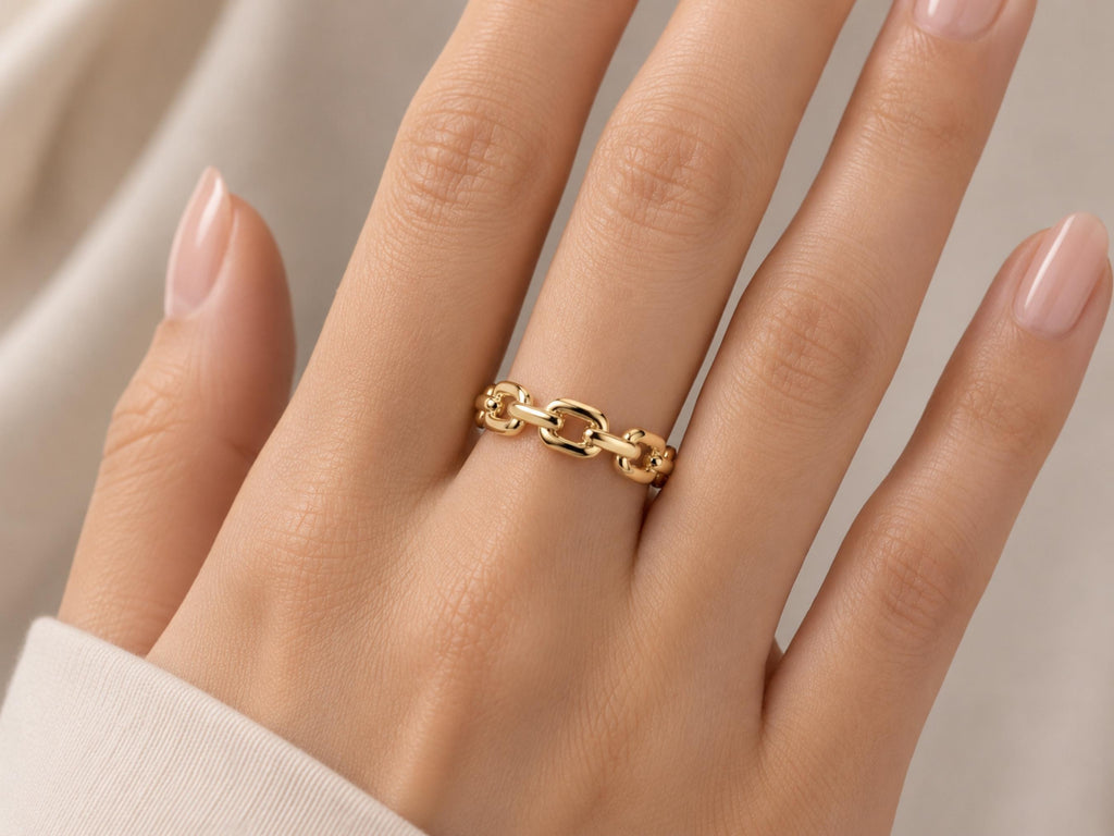 Chunky Chain Link Ring – 6.5mm in solid gold, view 7