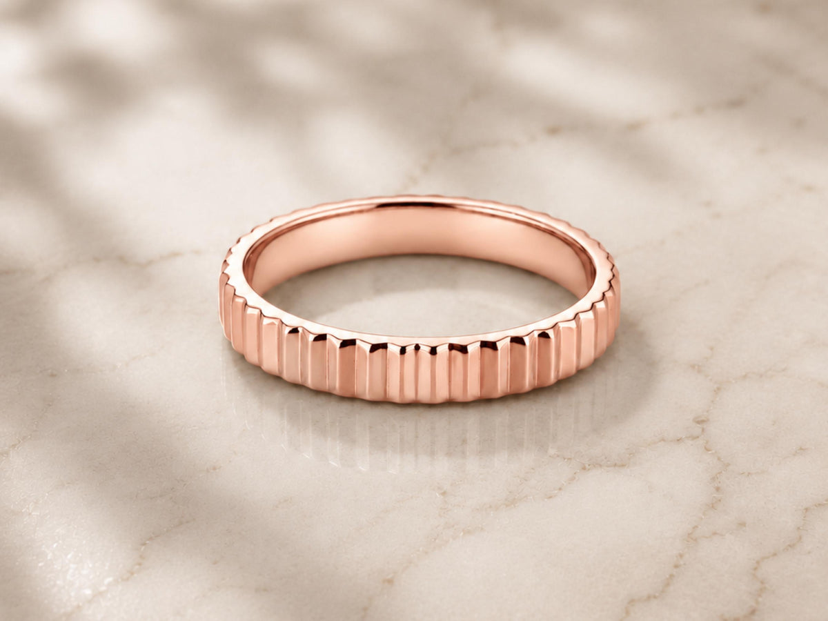 Ribbed Gold Stacking Band – 3mm in solid gold, view 3