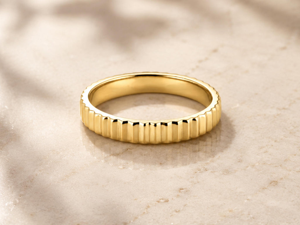 Ribbed Gold Stacking Band – 3mm in solid gold