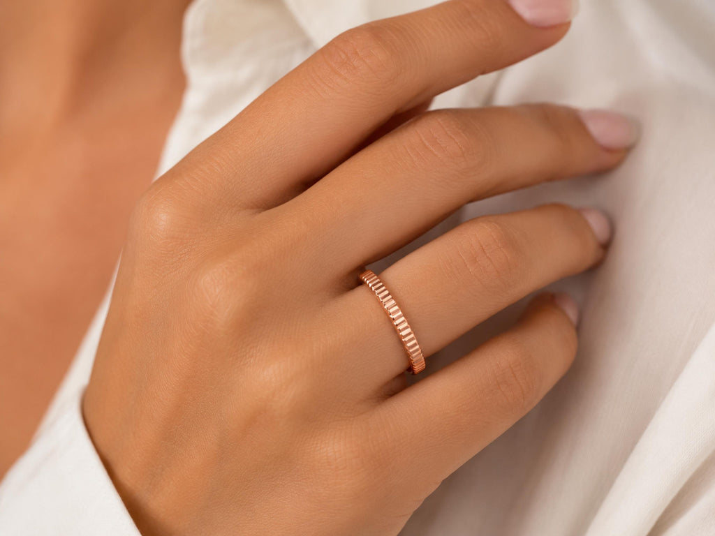 Ribbed Gold Stacking Band – 3mm in solid gold, view 4