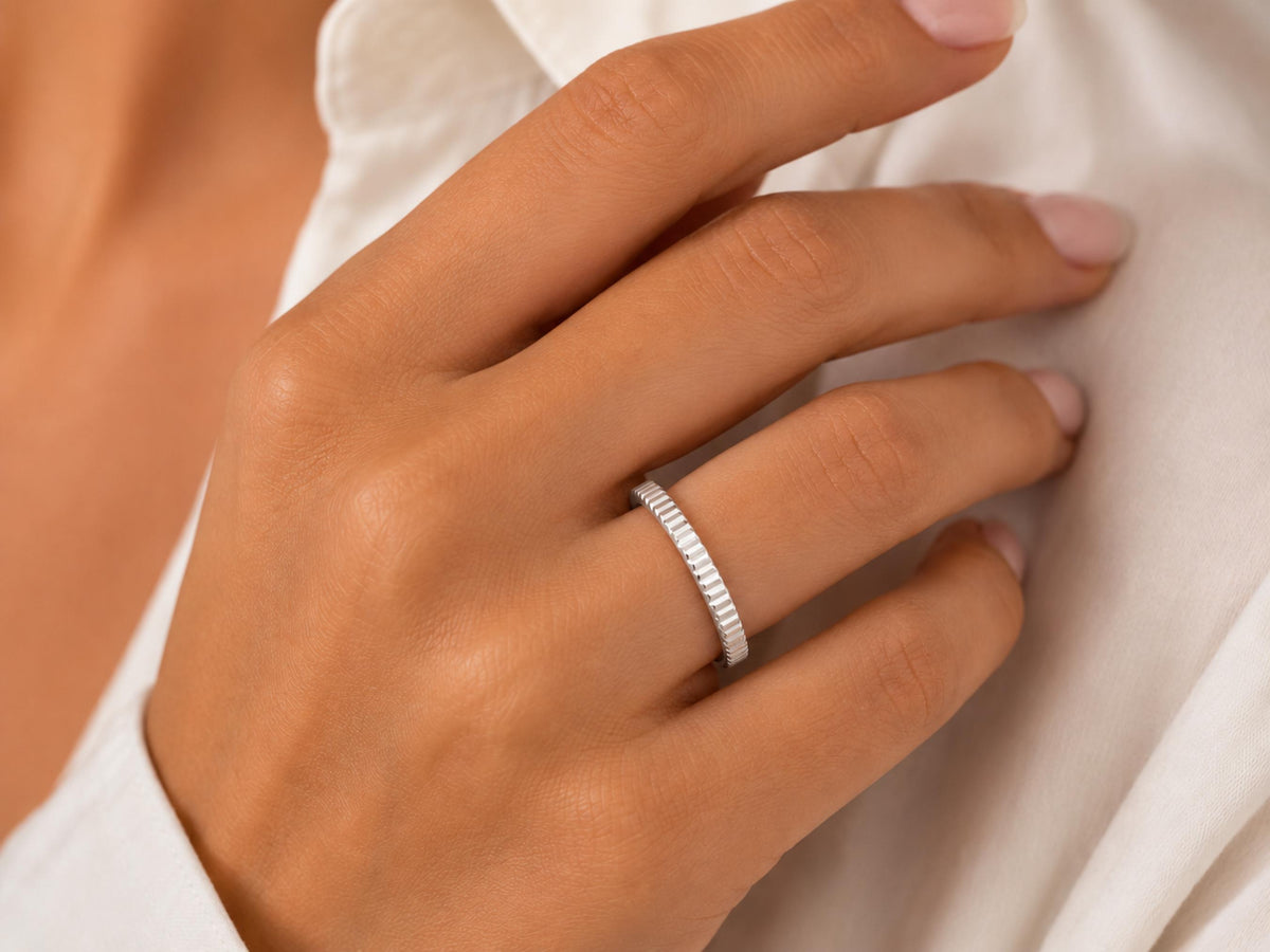 Ribbed Gold Stacking Band – 3mm in solid gold, view 5