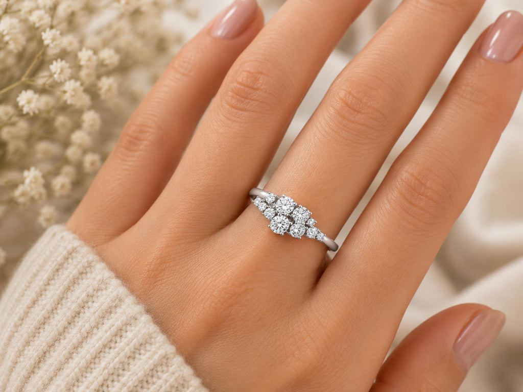 Lab-Grown Diamond Cluster Ring – 7mm Top in solid gold, view 3