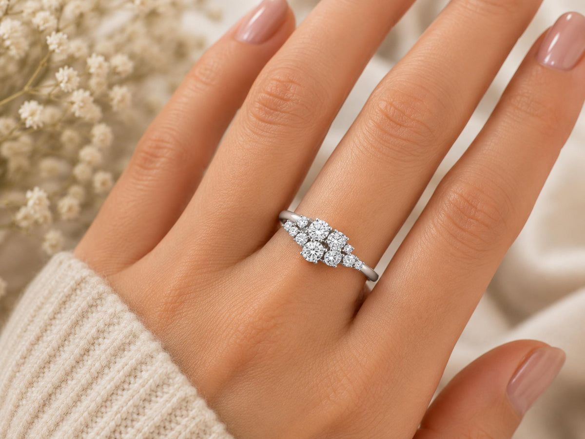 Lab-Grown Diamond Cluster Ring – 7mm Top in solid gold, view 3