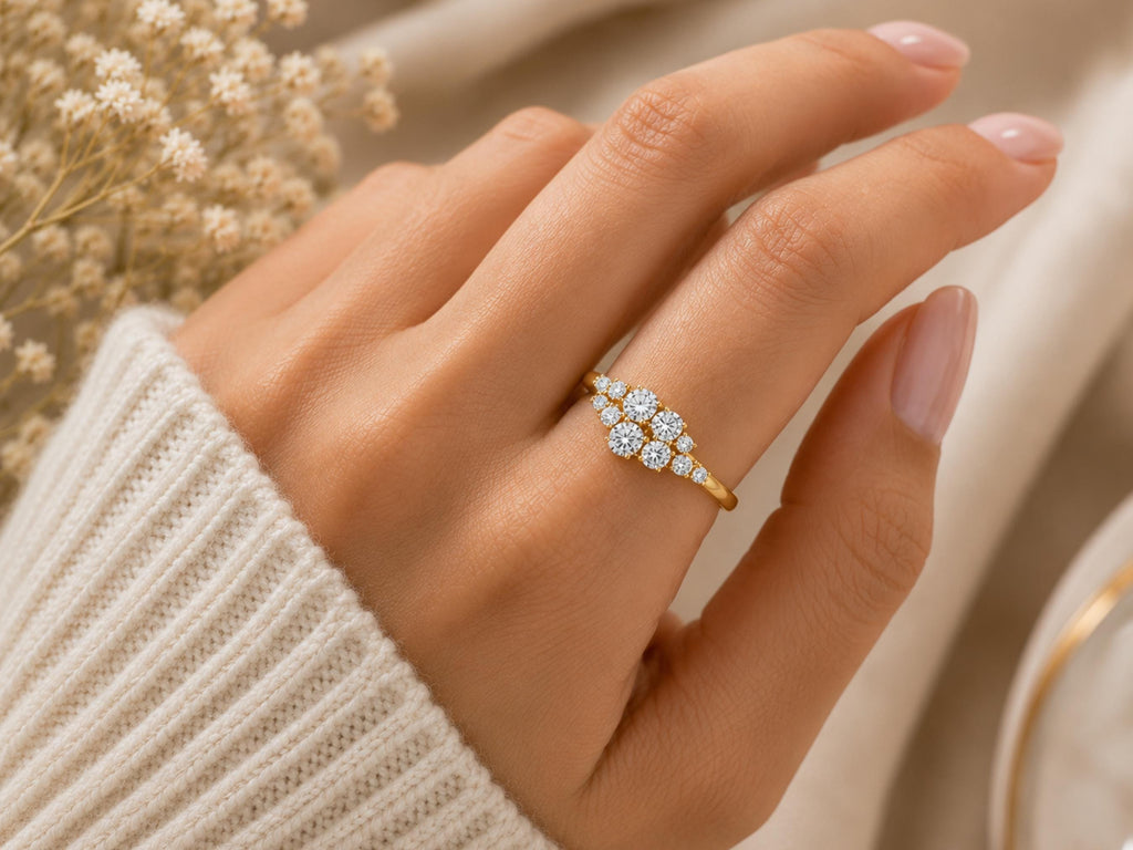 Lab-Grown Diamond Cluster Ring – 7mm Top in solid gold, view 5