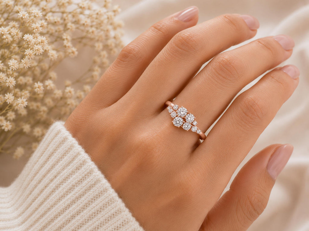 Lab-Grown Diamond Cluster Ring – 7mm Top in solid gold, view 6