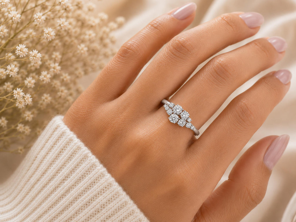 Lab-Grown Diamond Cluster Ring – 7mm Top in solid gold, view 7