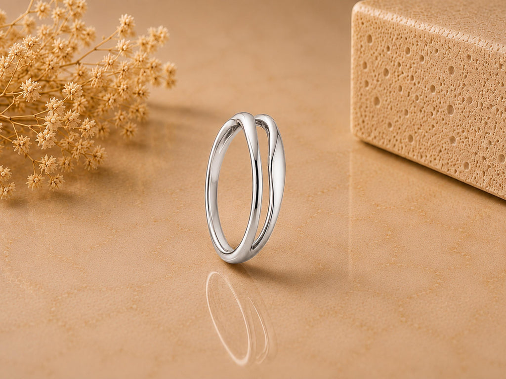 Double Wave Crossover Ring – 5mm in solid gold, view 10