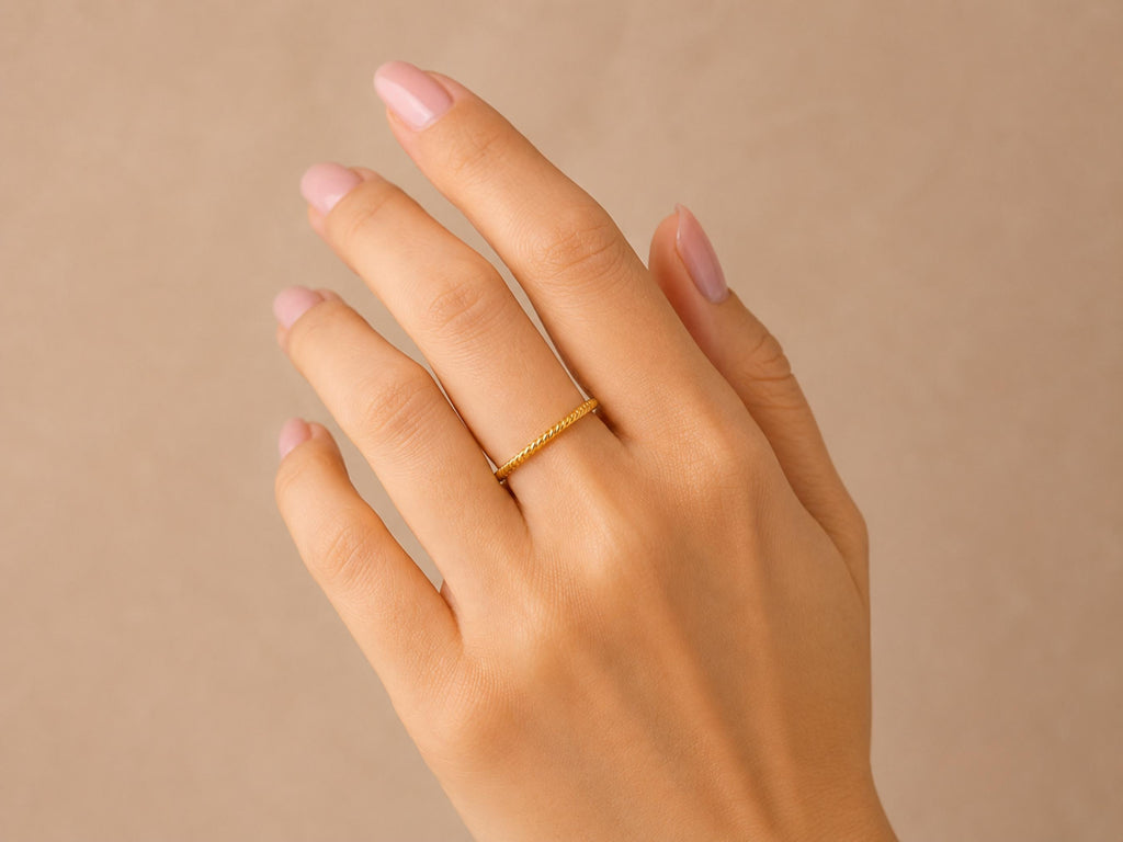 Twisted Rope Ring – 1.3mm Stacking Band in solid gold, view 7