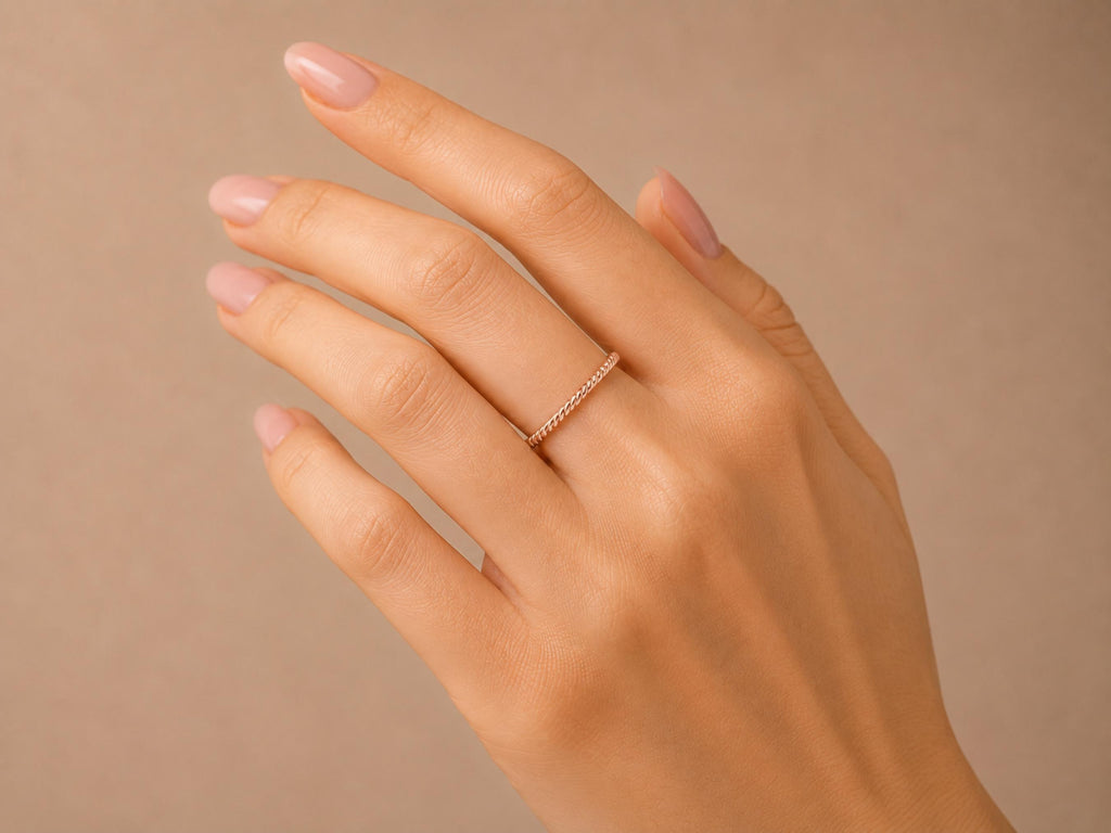 Twisted Rope Ring – 1.3mm Stacking Band in solid gold, view 9