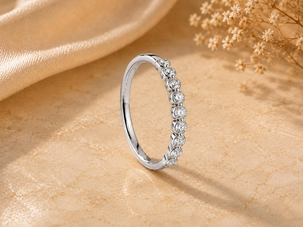Lab-Grown White Sapphire Half Eternity Ring – 2.5mm in solid gold, view 6