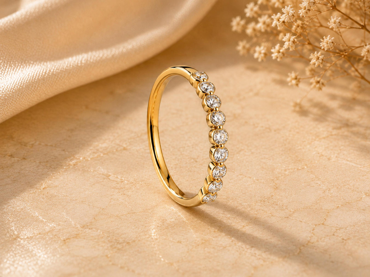 Lab-Grown White Sapphire Half Eternity Ring – 2.5mm in solid gold, view 4