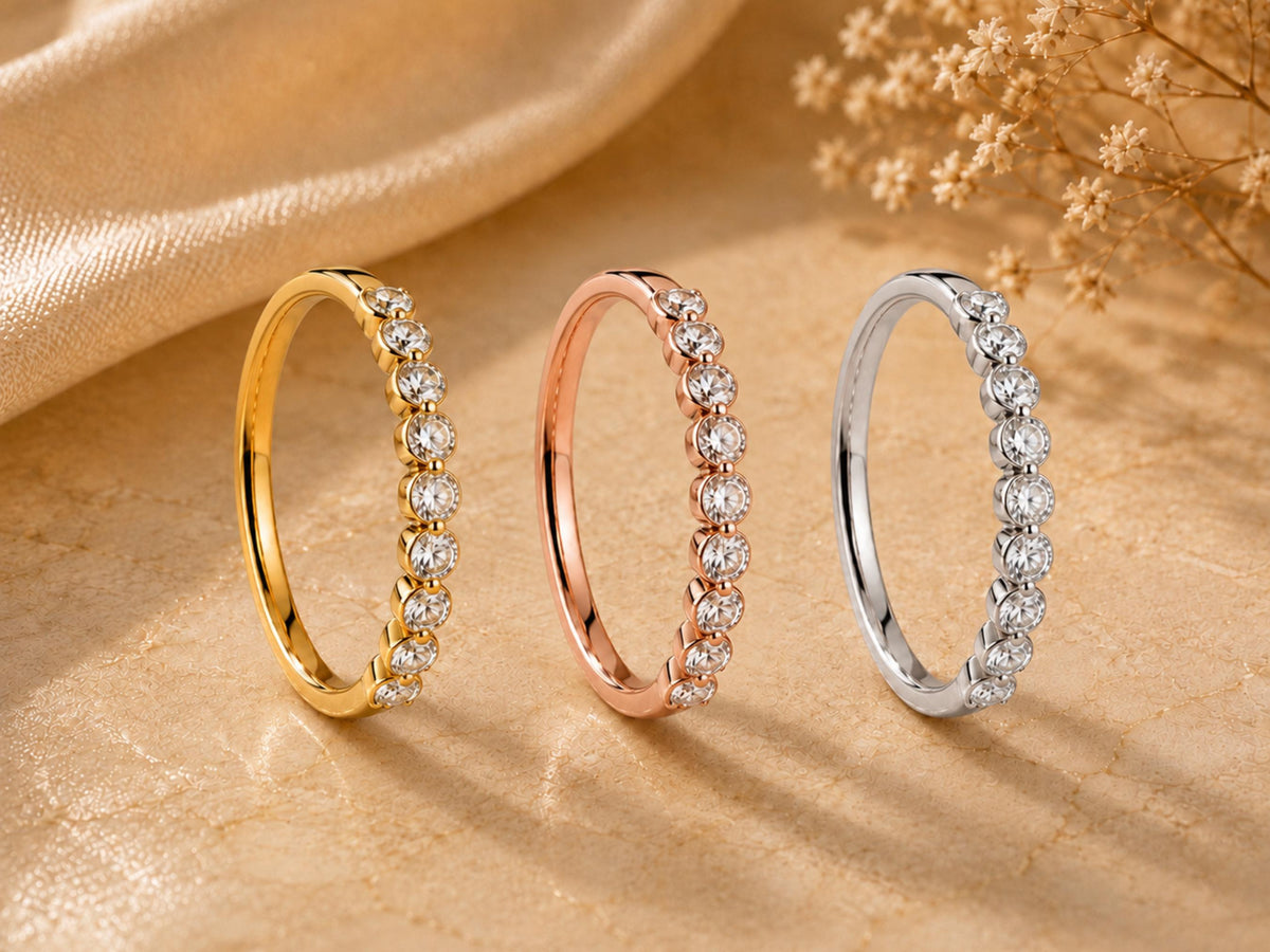 Lab-Grown White Sapphire Half Eternity Ring – 2.5mm in solid gold, view 7