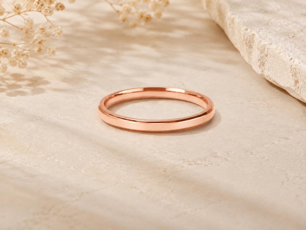 2mm Smooth Gold Band – Minimalist Wedding Ring in solid gold, view 2