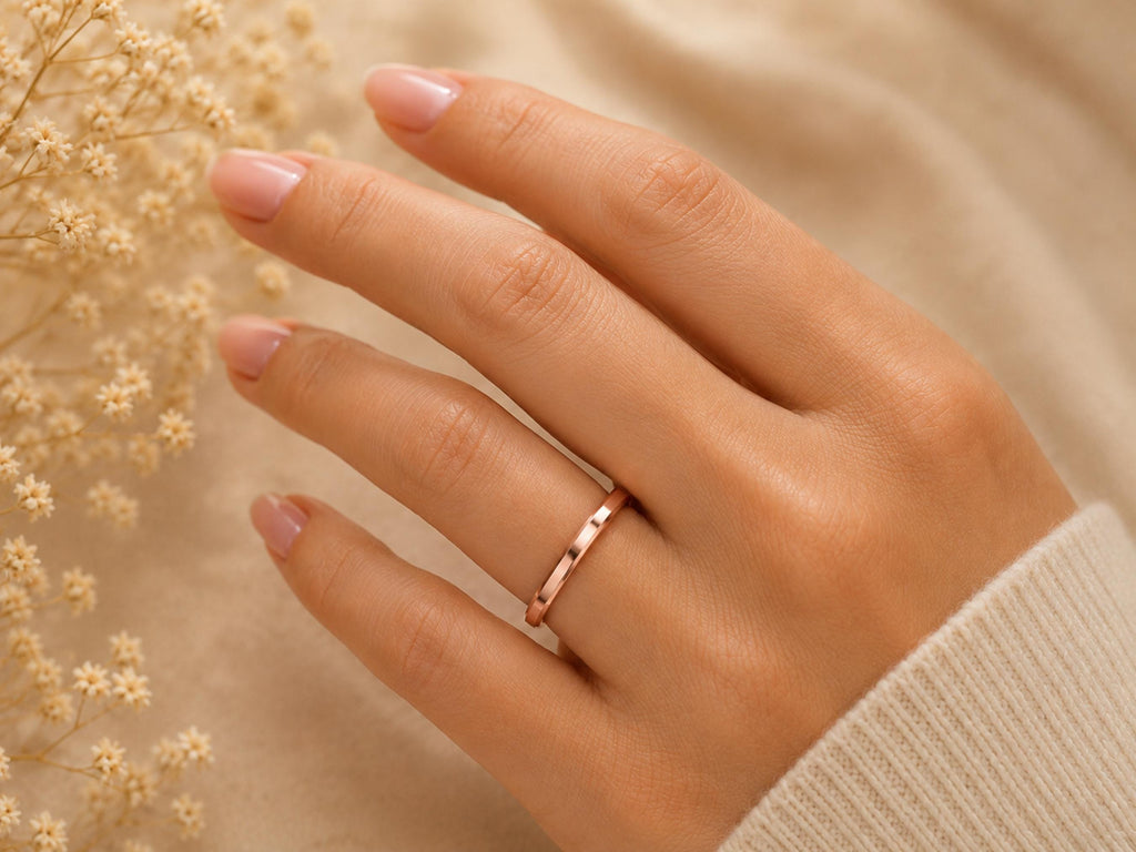2mm Smooth Gold Band – Minimalist Wedding Ring in solid gold, view 9