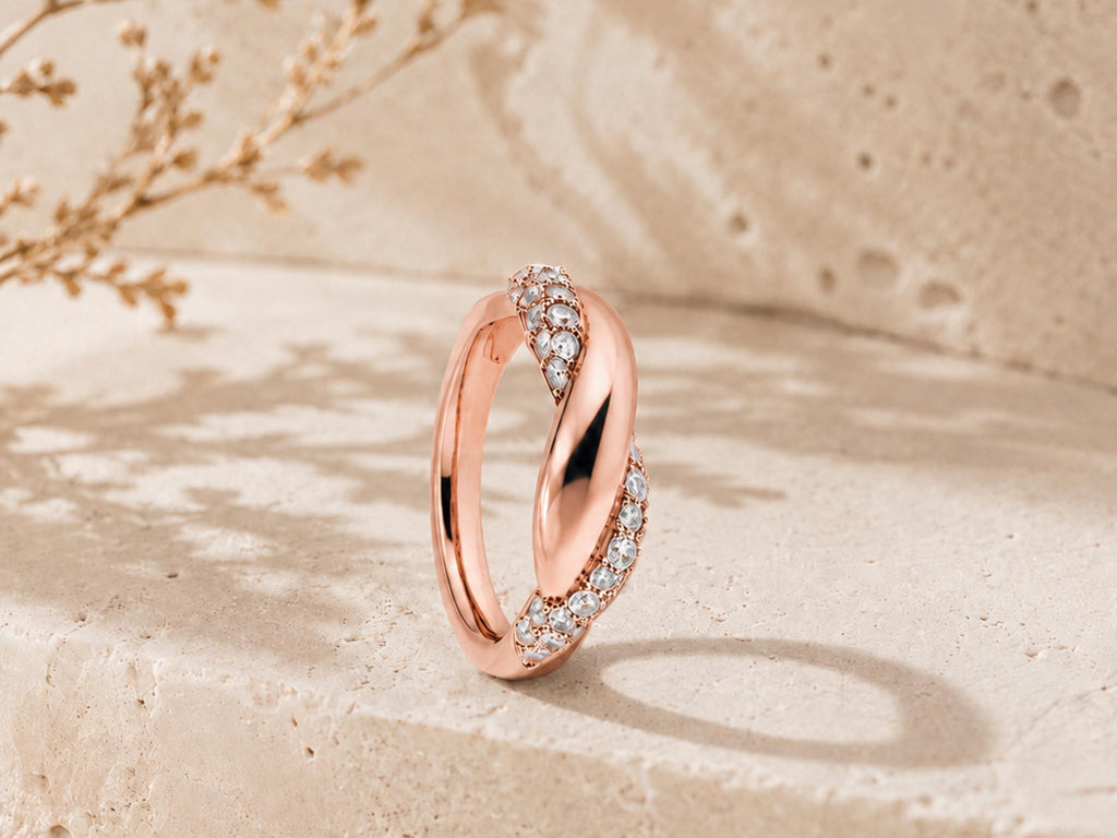 Pavé Lab-Grown Sapphire Knot Ring – 6.5mm in solid gold, view 5