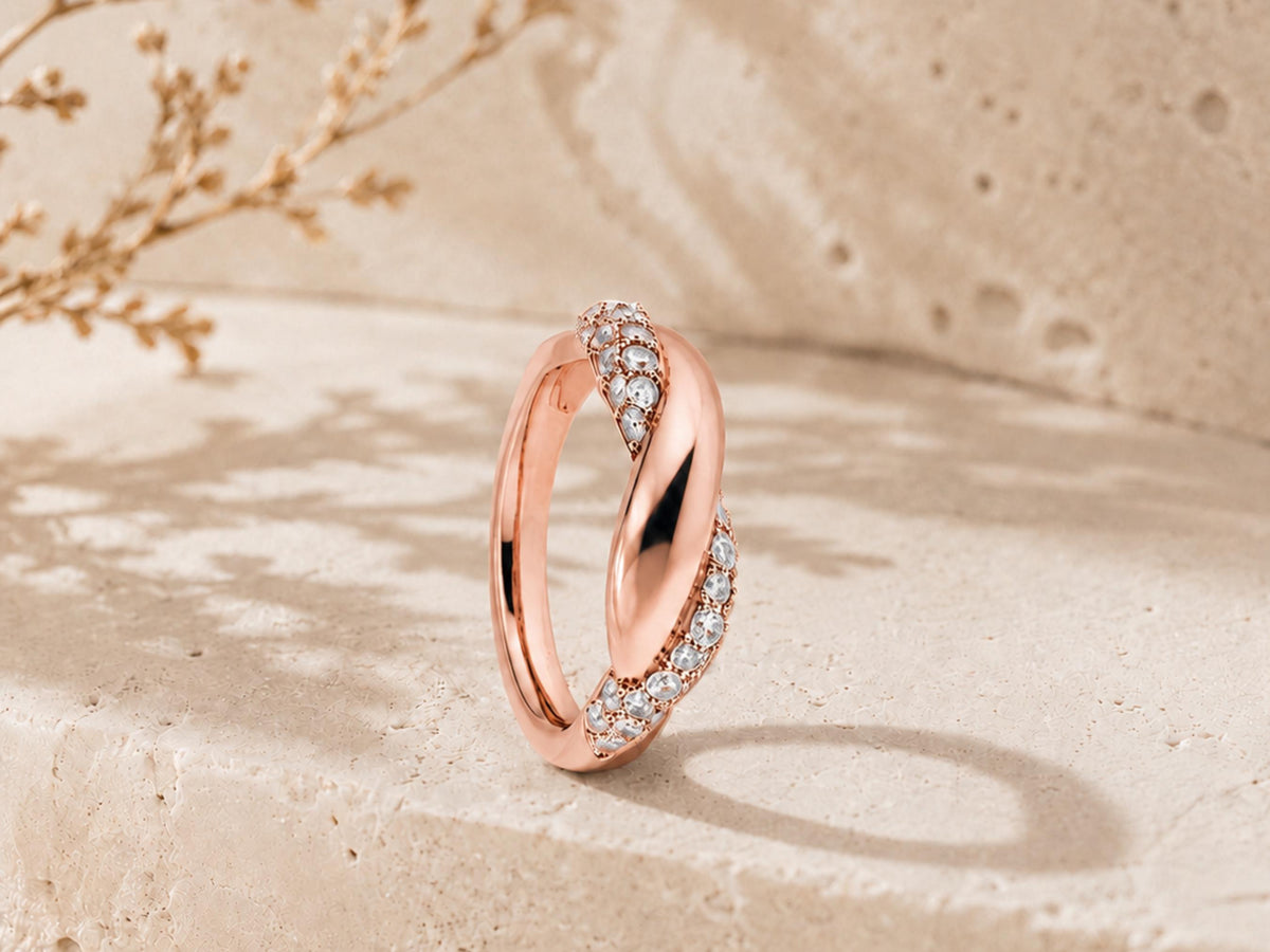Pavé Lab-Grown Sapphire Knot Ring – 6.5mm in solid gold, view 5