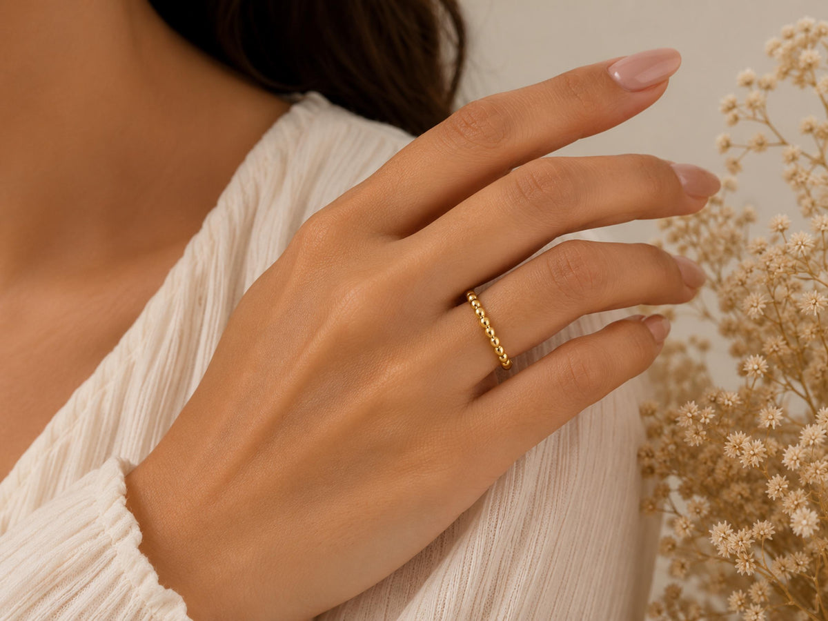 Gold Bead Ring – 3mm in solid gold, view 8