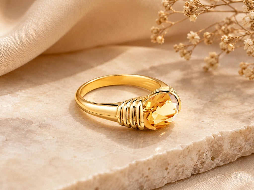 Yellow Stone Cocktail Ring – 8mm in solid gold