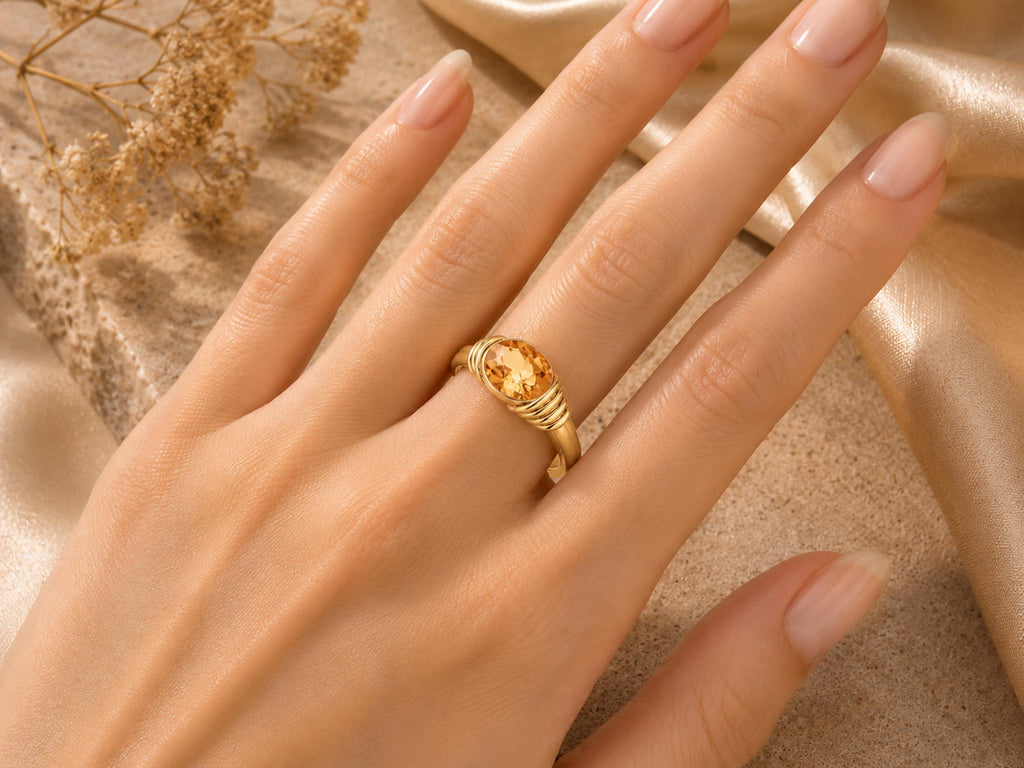 Yellow Stone Cocktail Ring – 8mm in solid gold, view 8