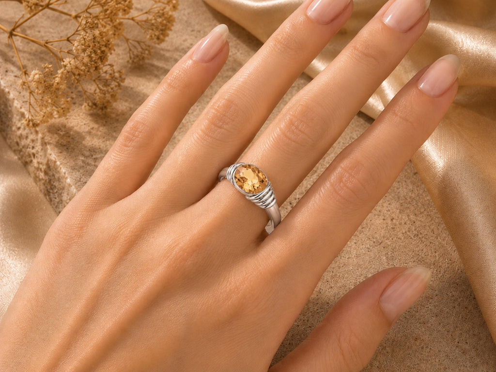 Yellow Stone Cocktail Ring – 8mm in solid gold, view 10