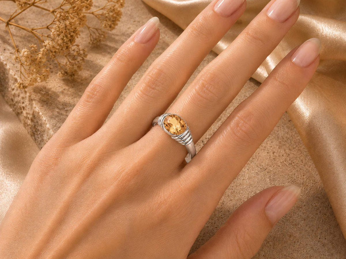Yellow Stone Cocktail Ring – 8mm in solid gold, view 10