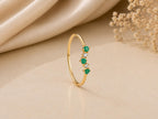Emerald and Lab-Grown Diamond Wishbone Ring – 1mm in solid gold, view 4