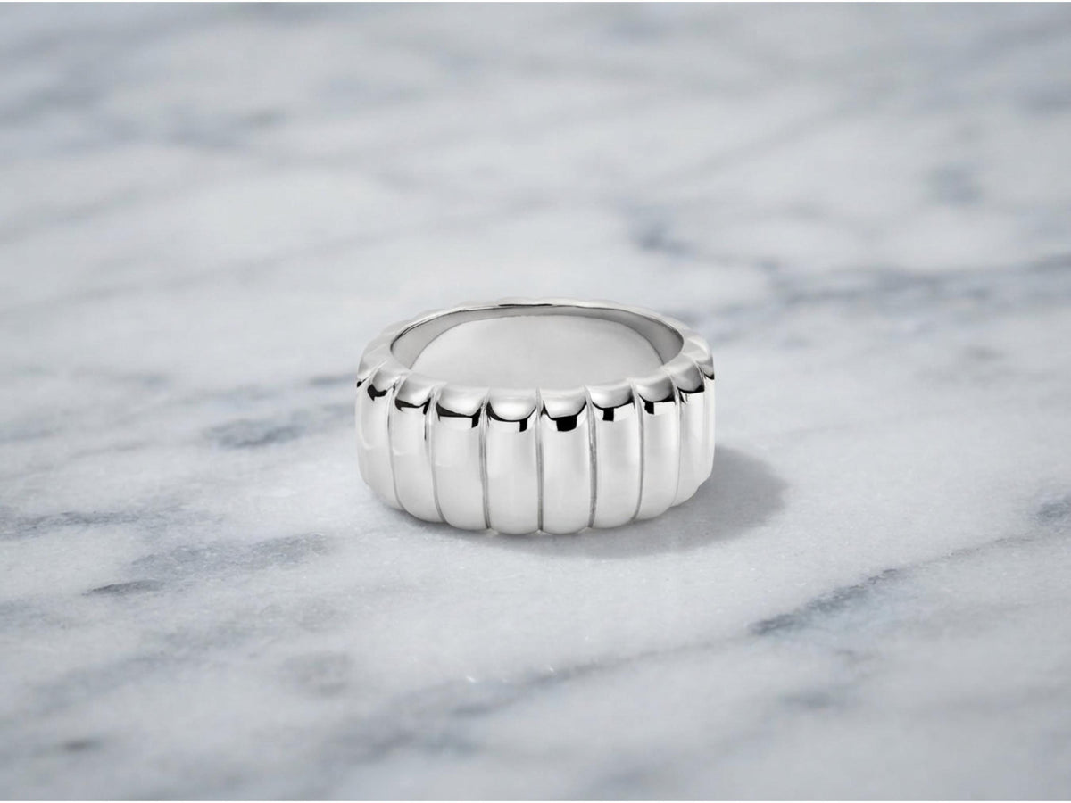 Fluted Bold Gold Ring – 9.35mm Wide Band in solid gold, view 2
