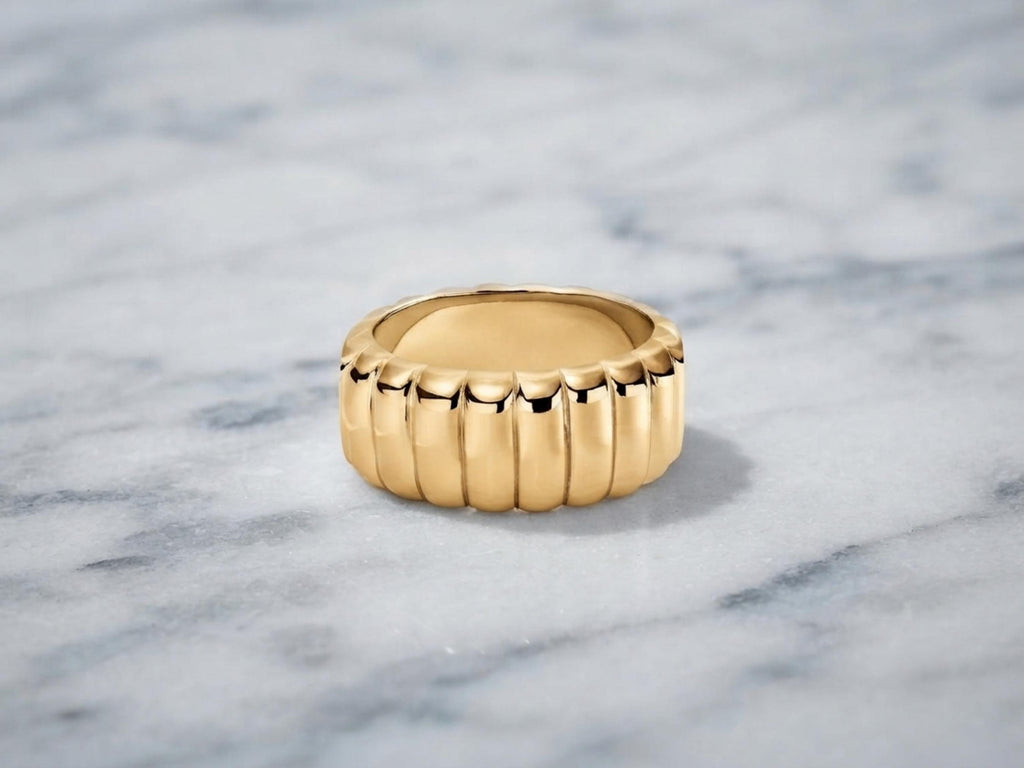 Fluted Bold Gold Ring – 9.35mm Wide Band in solid gold
