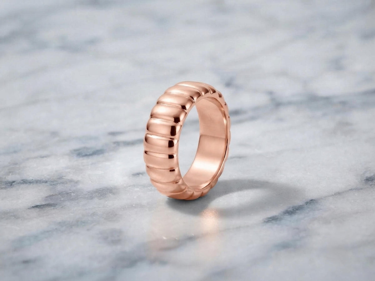 Fluted Bold Gold Ring – 9.35mm Wide Band in solid gold, view 5