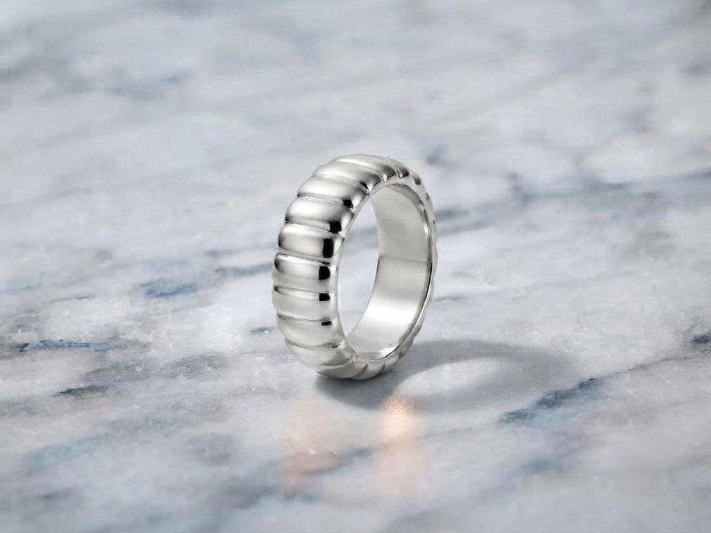 Fluted Bold Gold Ring – 9.35mm Wide Band in solid gold, view 4