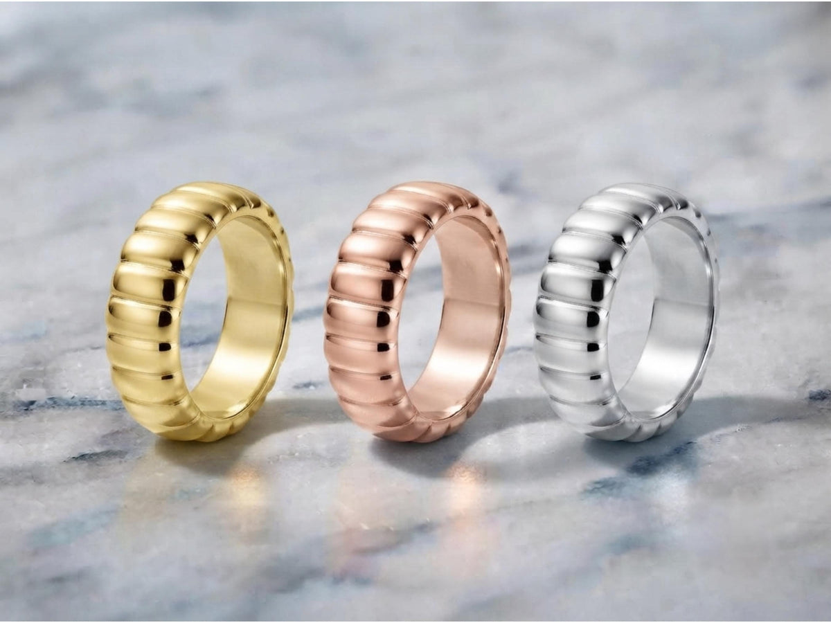 Fluted Bold Gold Ring – 9.35mm Wide Band in solid gold, view 7