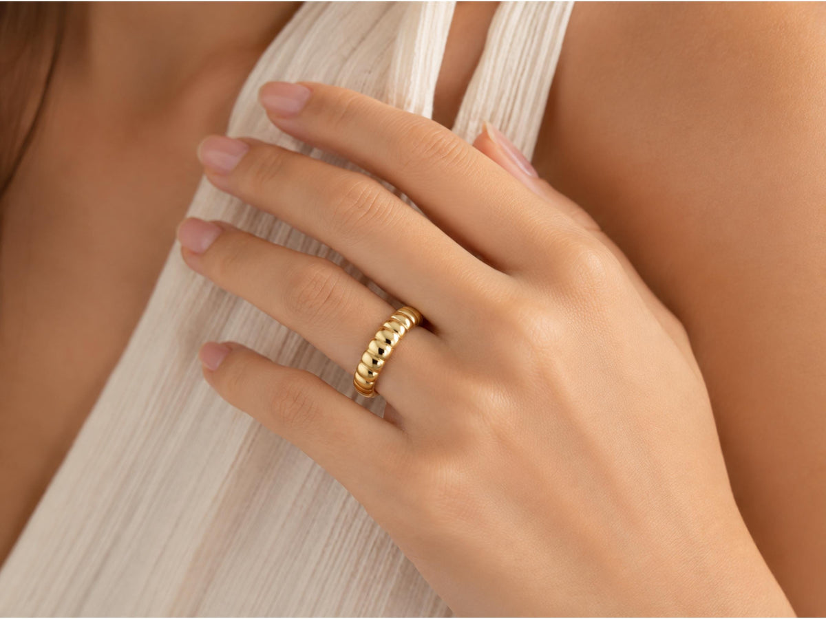 Fluted Bold Gold Ring – 9.35mm Wide Band in solid gold, view 9