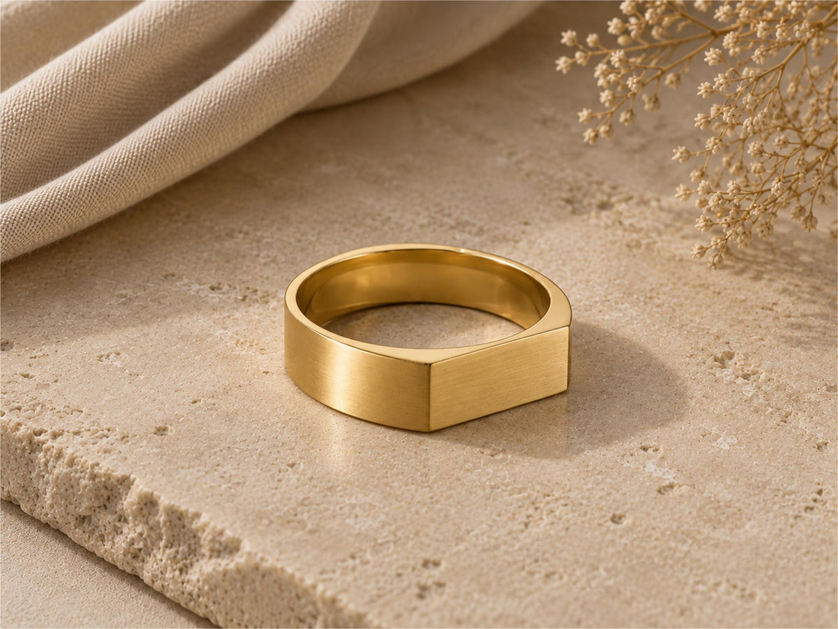 Slim Rectangular Signet Ring – 6mm Top in solid gold
