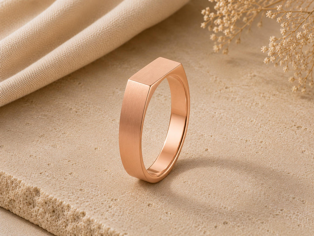 Slim Rectangular Signet Ring – 6mm Top in solid gold, view 4