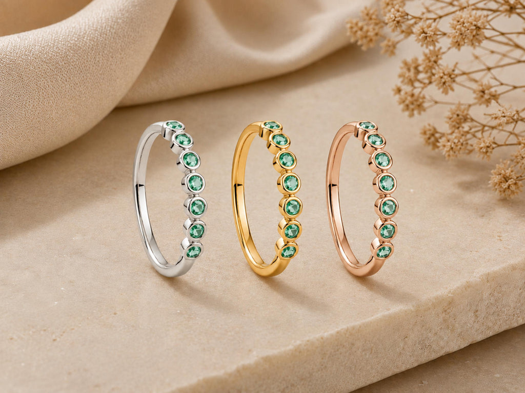 Bezel Emerald Half Eternity Band – 2.5mm in solid gold, view 7