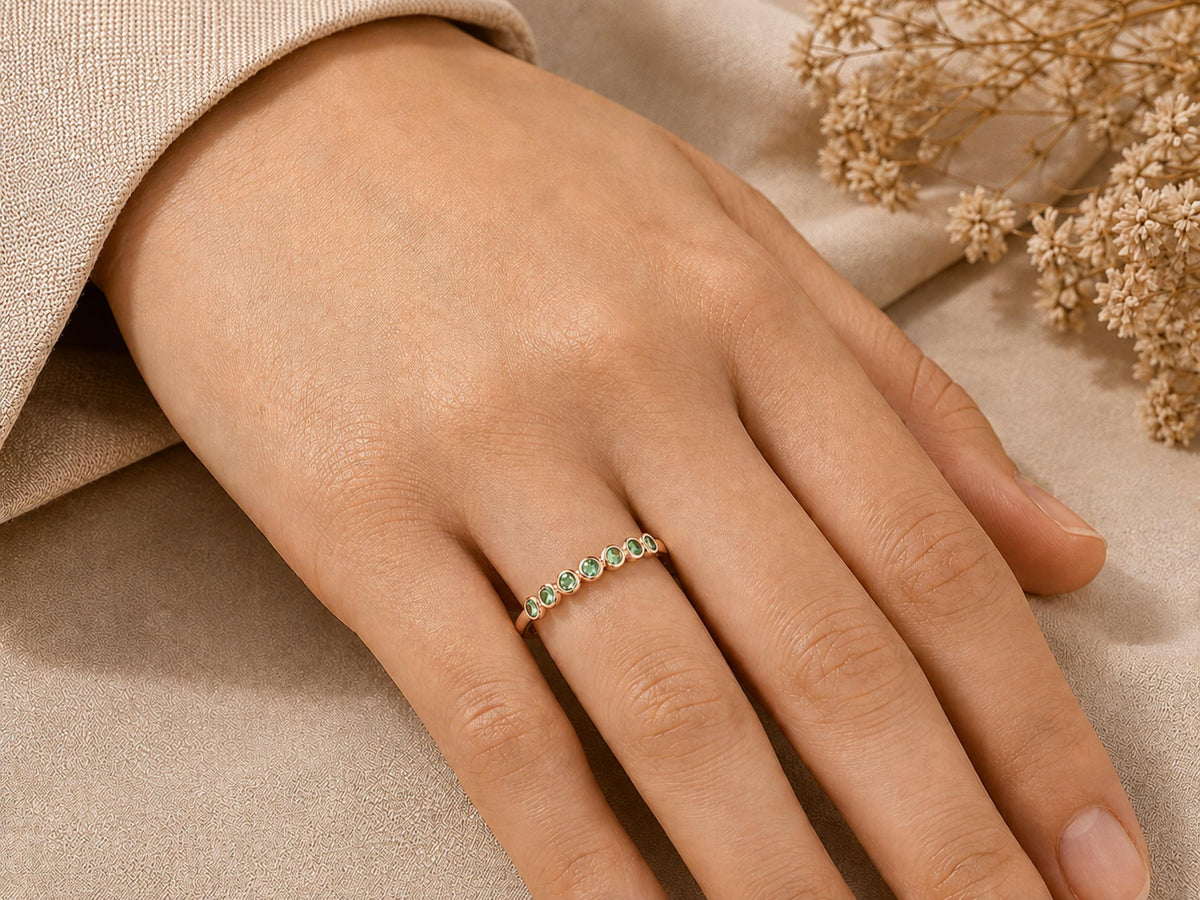 Bezel Emerald Half Eternity Band – 2.5mm in solid gold, view 10