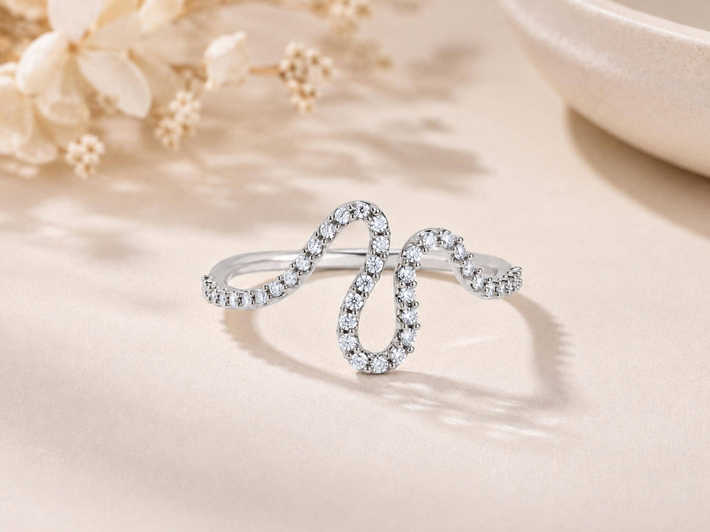 Pavé Lab-Grown Diamond Swirl Ring – 9.3mm in solid gold, view 2
