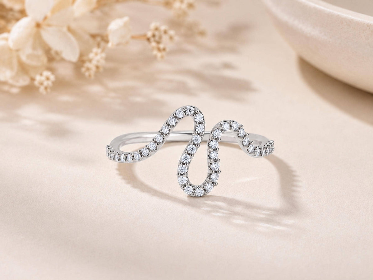 Pavé Lab-Grown Diamond Swirl Ring – 9.3mm in solid gold, view 2