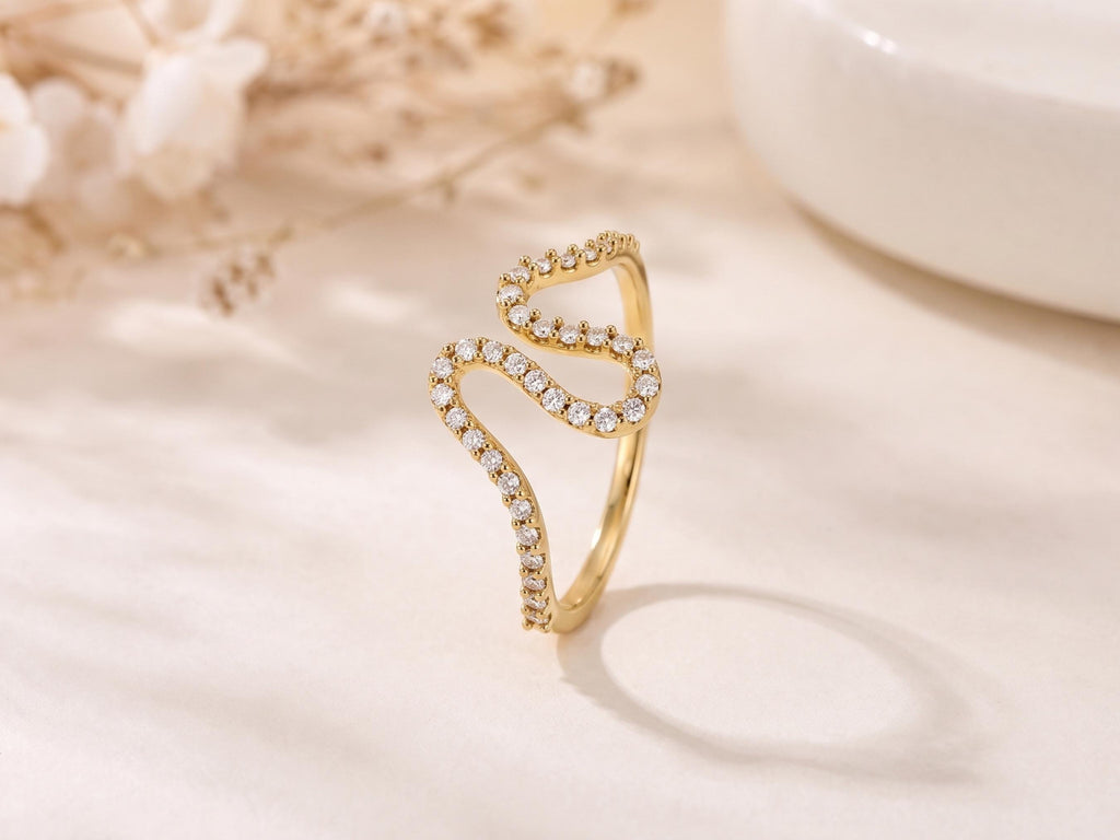 Pavé Lab-Grown Diamond Swirl Ring – 9.3mm in solid gold, view 5