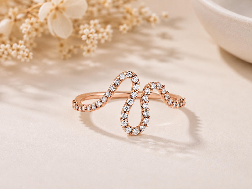 Pavé Lab-Grown Diamond Swirl Ring – 9.3mm in solid gold, view 3