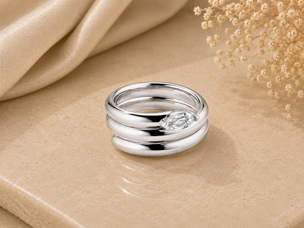Triple Coil Marquise Stone Ring – 9.7mm in solid gold, view 2