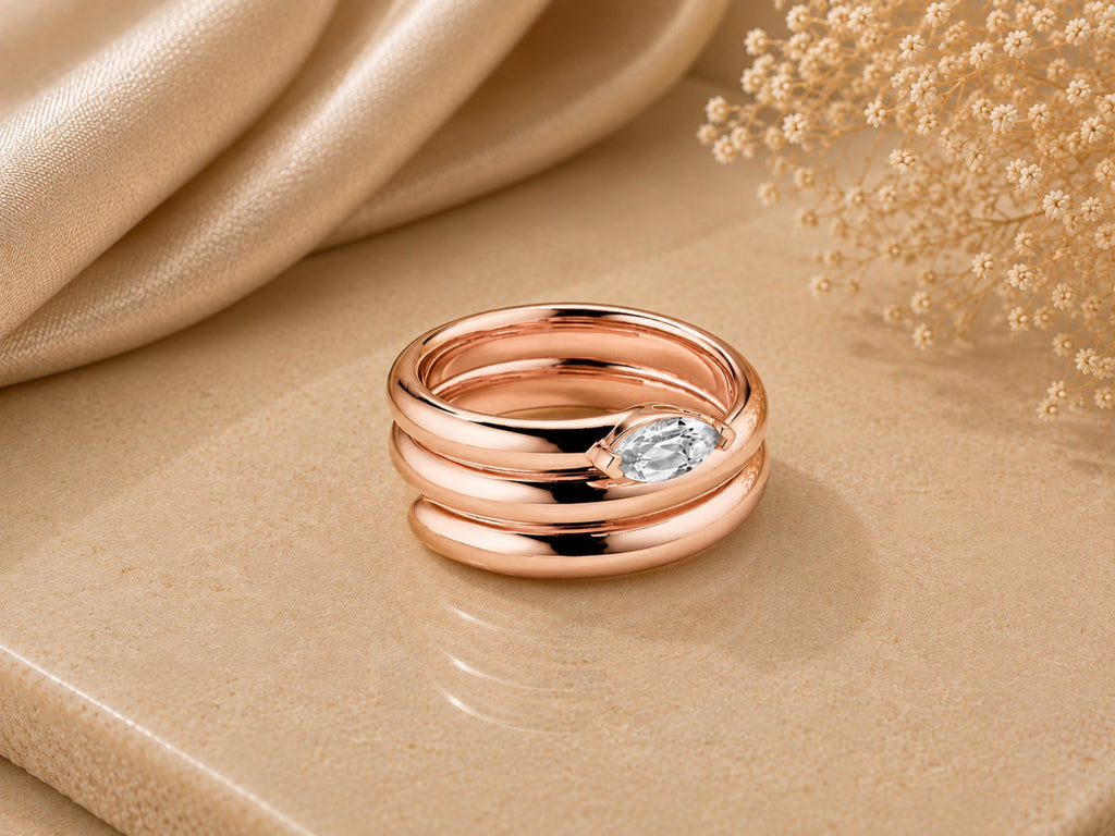 Triple Coil Marquise Stone Ring – 9.7mm in solid gold, view 3
