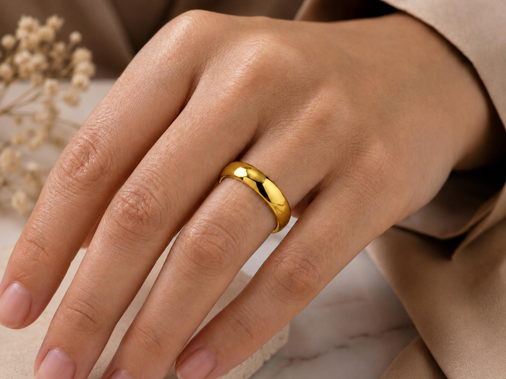 4mm Curved Wedding Band – Nesting Contour Ring in solid gold, view 10