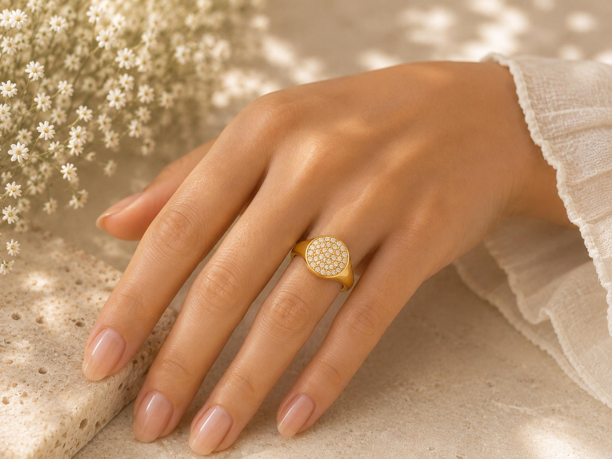 Pavé Lab-Grown Diamond Signet Pinky Ring – 8mm in solid gold, view 6