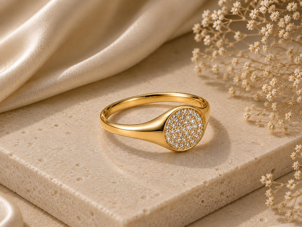 Pavé Lab-Grown Diamond Signet Pinky Ring – 8mm in solid gold