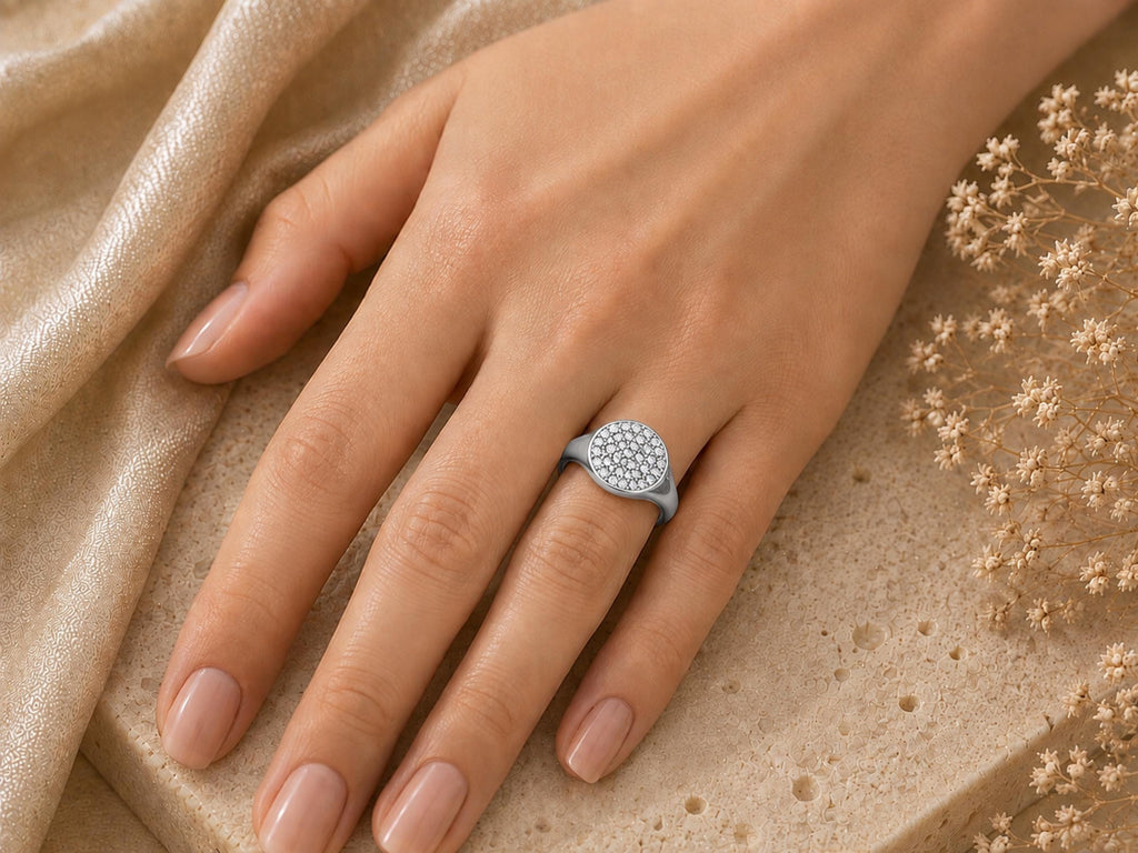 Pavé Lab-Grown Diamond Signet Pinky Ring – 8mm in solid gold, view 9