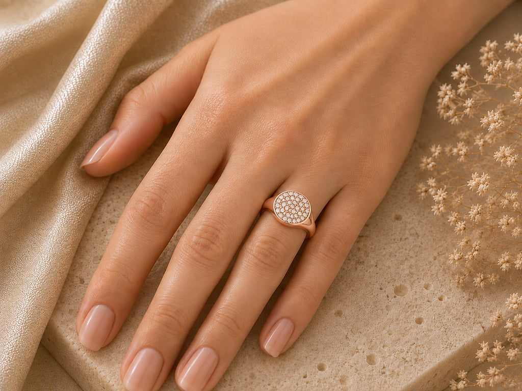 Pavé Lab-Grown Diamond Signet Pinky Ring – 8mm in solid gold, view 8