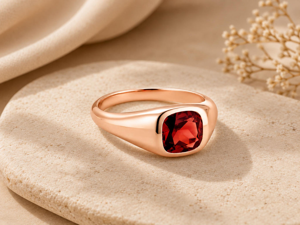 Red Stone Pinky Signet Ring – 7mm in solid gold, view 2