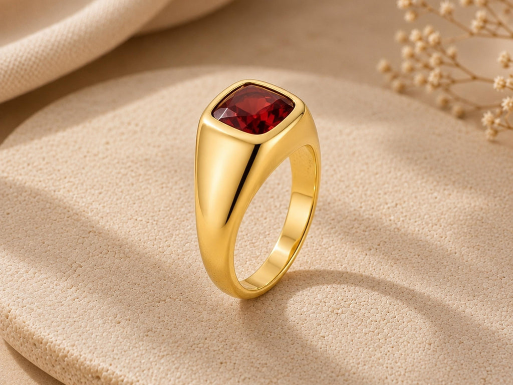 Red Stone Pinky Signet Ring – 7mm in solid gold, view 6