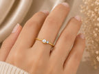 Pearl and Lab-Grown Diamond Ring – Dainty 1mm Band in solid gold, view 8